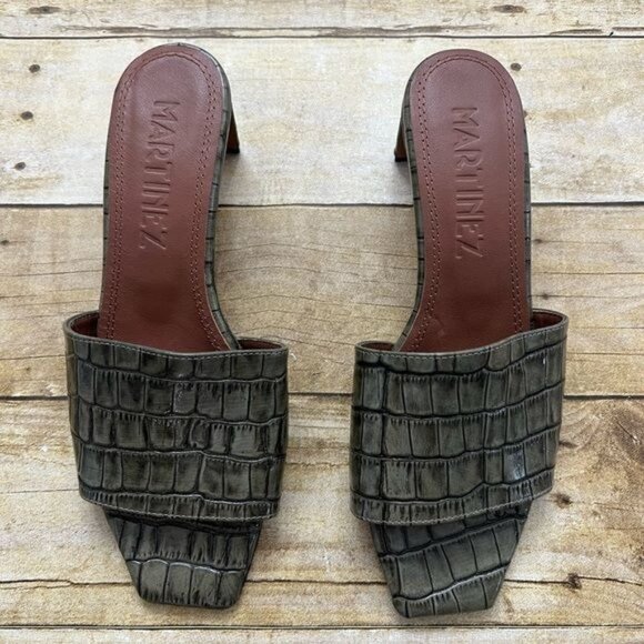 Martinez Croc-Embossed Mules in Olive - Picture 2 of 4
